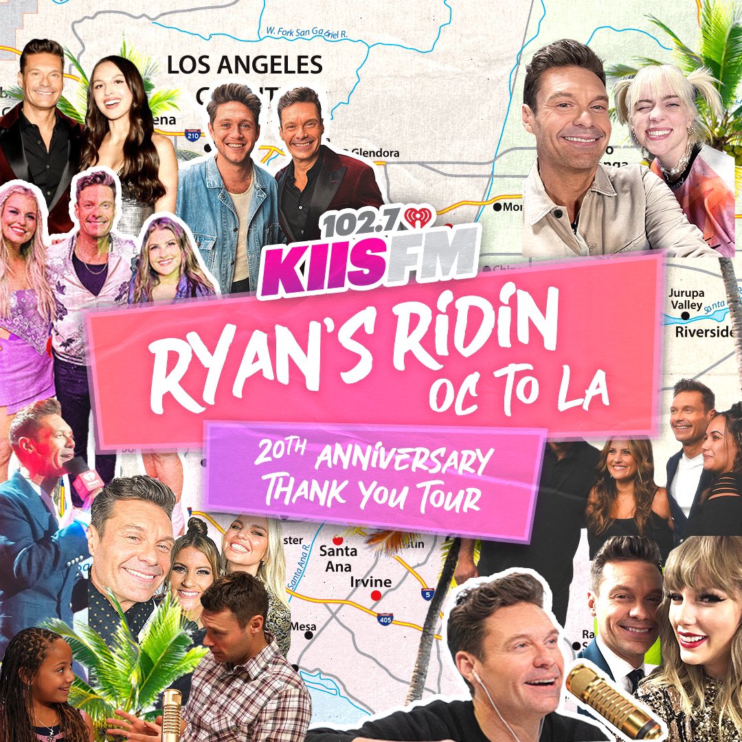 We’re celebrating 20 years of @OnAirWithRyan on @1027KIISFM by going on a ‘Thank You’ Tour across LA on Thursday April 25th. Come say hi, hang out, and get a chance to win some prizes! See locations here: ihr.fm/3vPWRvH