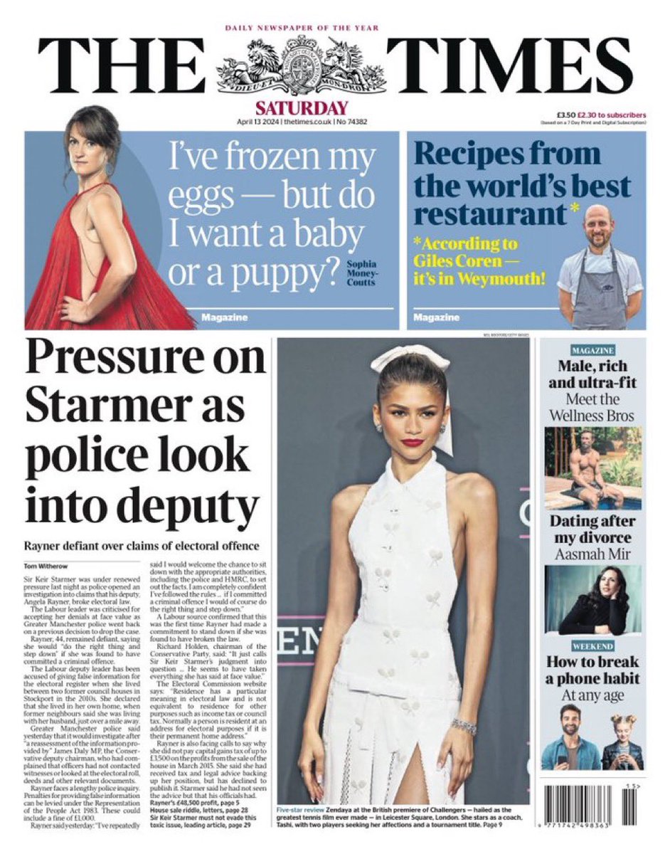 Keir Starmer is unfit for high office. Angela Rayner must resign. 📰 Pressure on Starmer as police look into deputy @thetimes #tomorrowspaperstoday