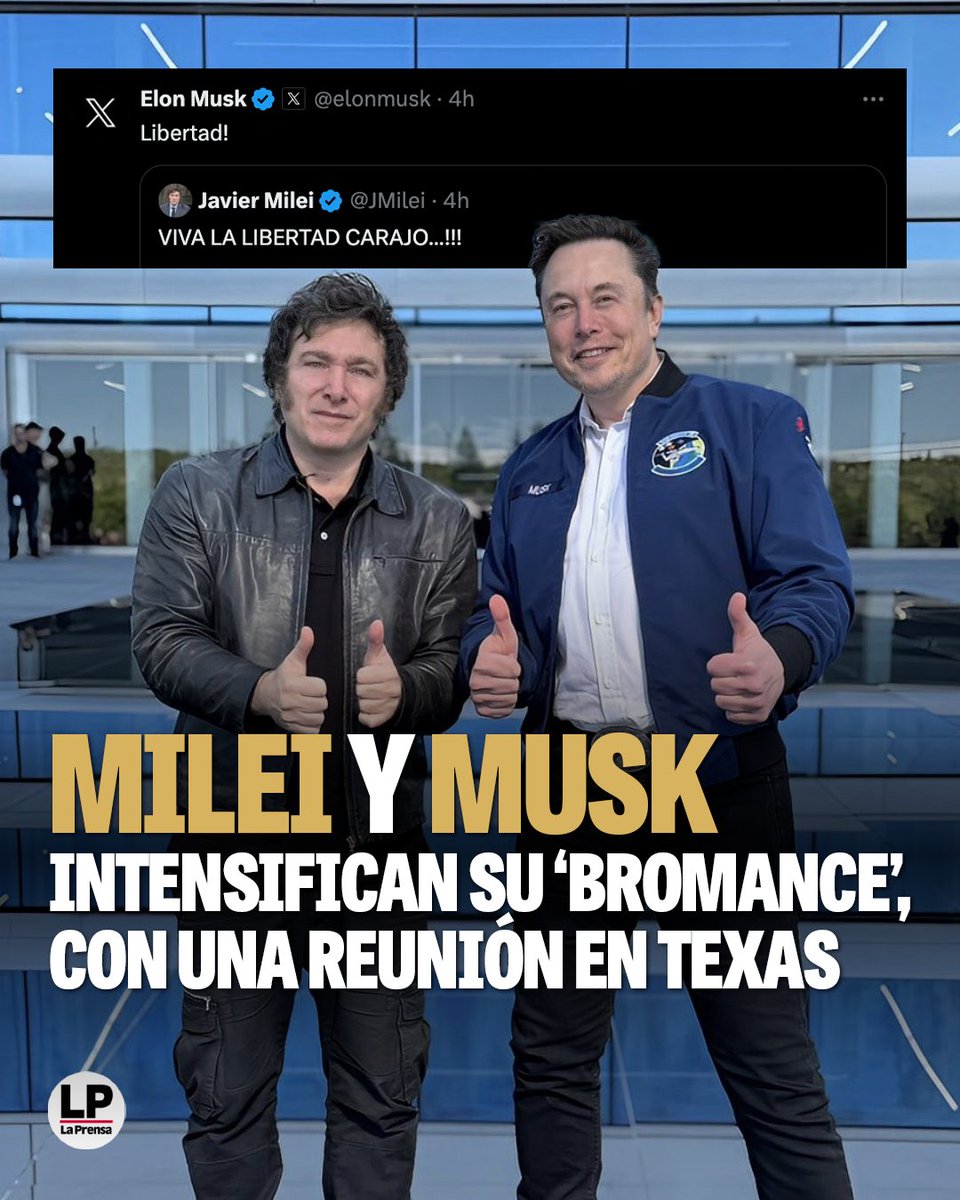 Se reunieron en la Gigafactoría de Tesla en Texas (Estados Unidos.) en la que exhibieron su creciente sintonía en temas políticos y económicos. prensa.com/mundo/milei-y-… a través de @prensacom