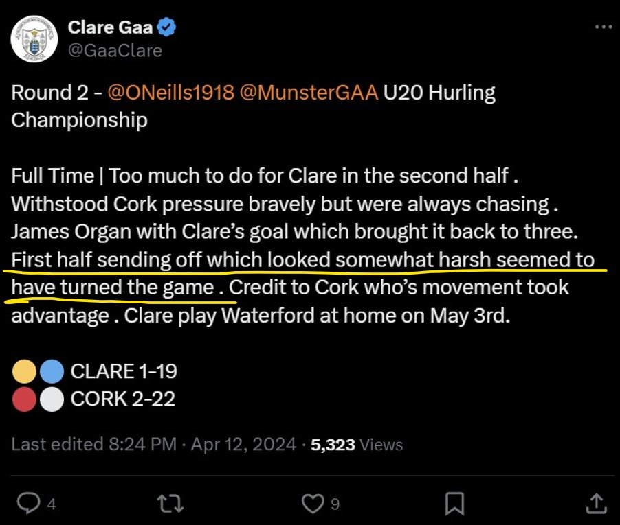 @DLynchSport @lukemc19 The Official Clare GAA twitter is blaming the referee for the loss 😂