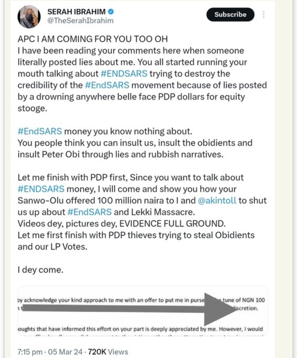 jagabanolu's tweet image. 💥Nigeria will not tolerate unpatriotic citizens; who defame, tell lies and play victim and try to use our gallant police force...🇳🇬
@TheSerahIbrahim how are you doing? Hope you had a great day! Please don't lose any sleep, the great statutory laws of this nation will be used to…