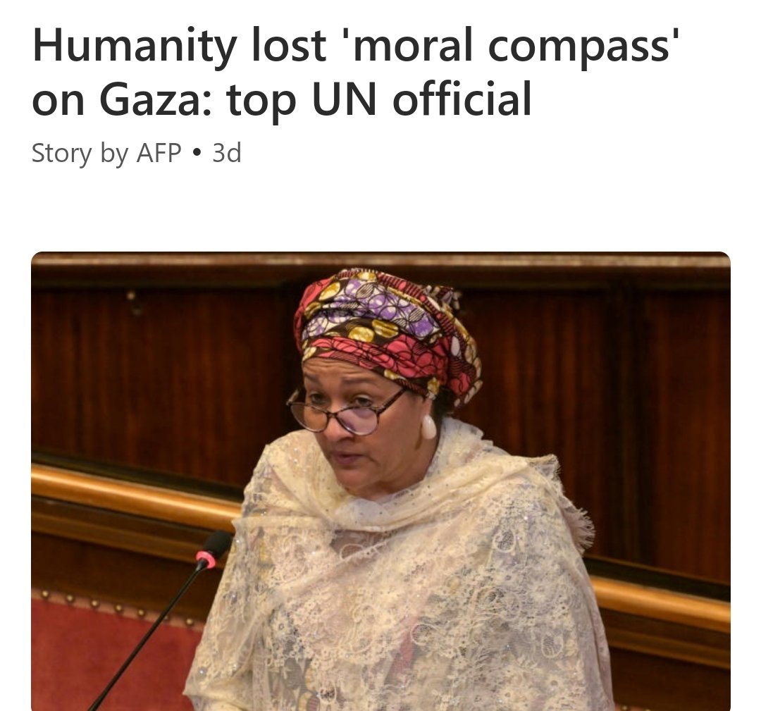 Gaza. Even UN officials recognise the obvious. The international community has lost its 'moral compass' on war-ravaged Gaza, United Nations Deputy Secretary-General Amina Mohammed said Tuesday. msn.com/en-us/news/wor…