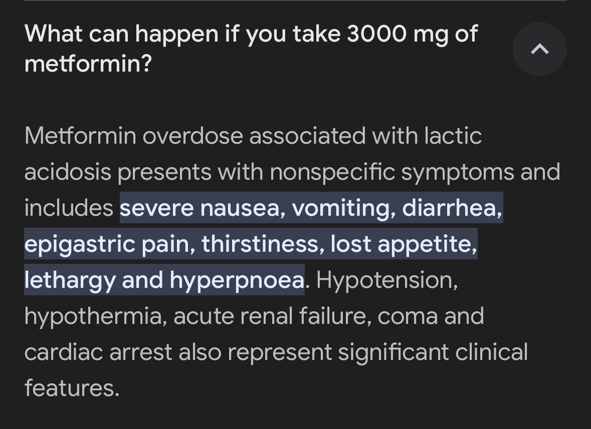 So I guess I misunderstood my doctor's instructions and was taking 3000mg of metformin a day 🥴 Took some tests today to make sure I don't have renal failure/damage