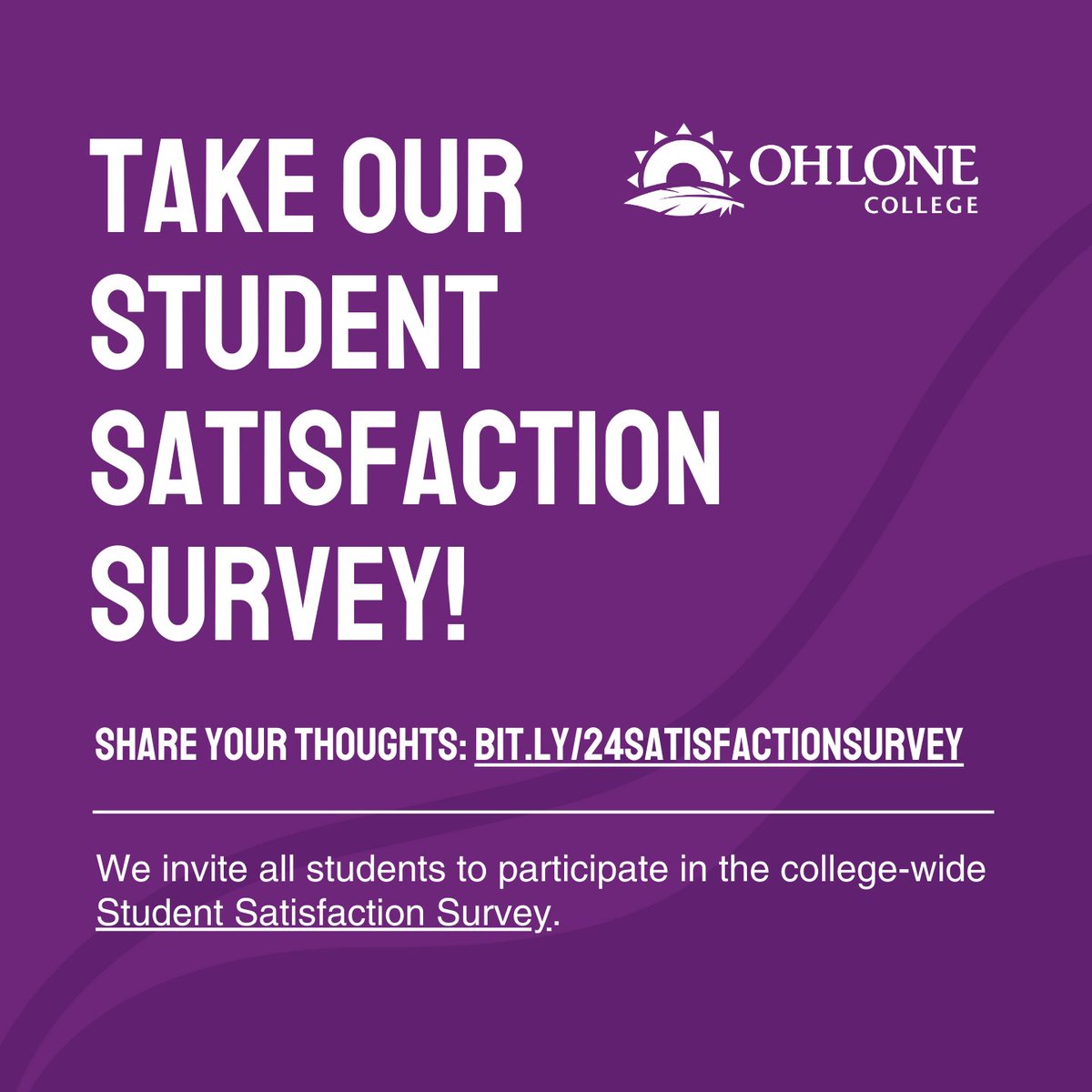 Make Ohlone College a better place by taking the Student Satisfaction Survey! We invite all students to participate in the college-wide Student Satisfaction Survey. Complete the survey by April 28th for your chance to win a prize here: bit.ly/24satisfaction…