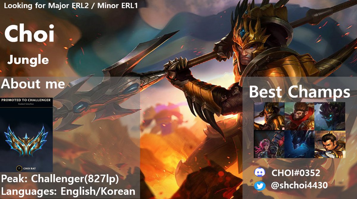 Hi everyone!  
I am looking for a team for the 2024 summer split.  
Mainly looking for Major ERL2 / Minor ERL1    
- 1 year competitive exp (ERL1, PRM 3, winter tournaments) 
- Currently GM 660LP  
Contact me through Discord or Twitter.  
 References <a href="/_Llamarama/">Llamarama</a>