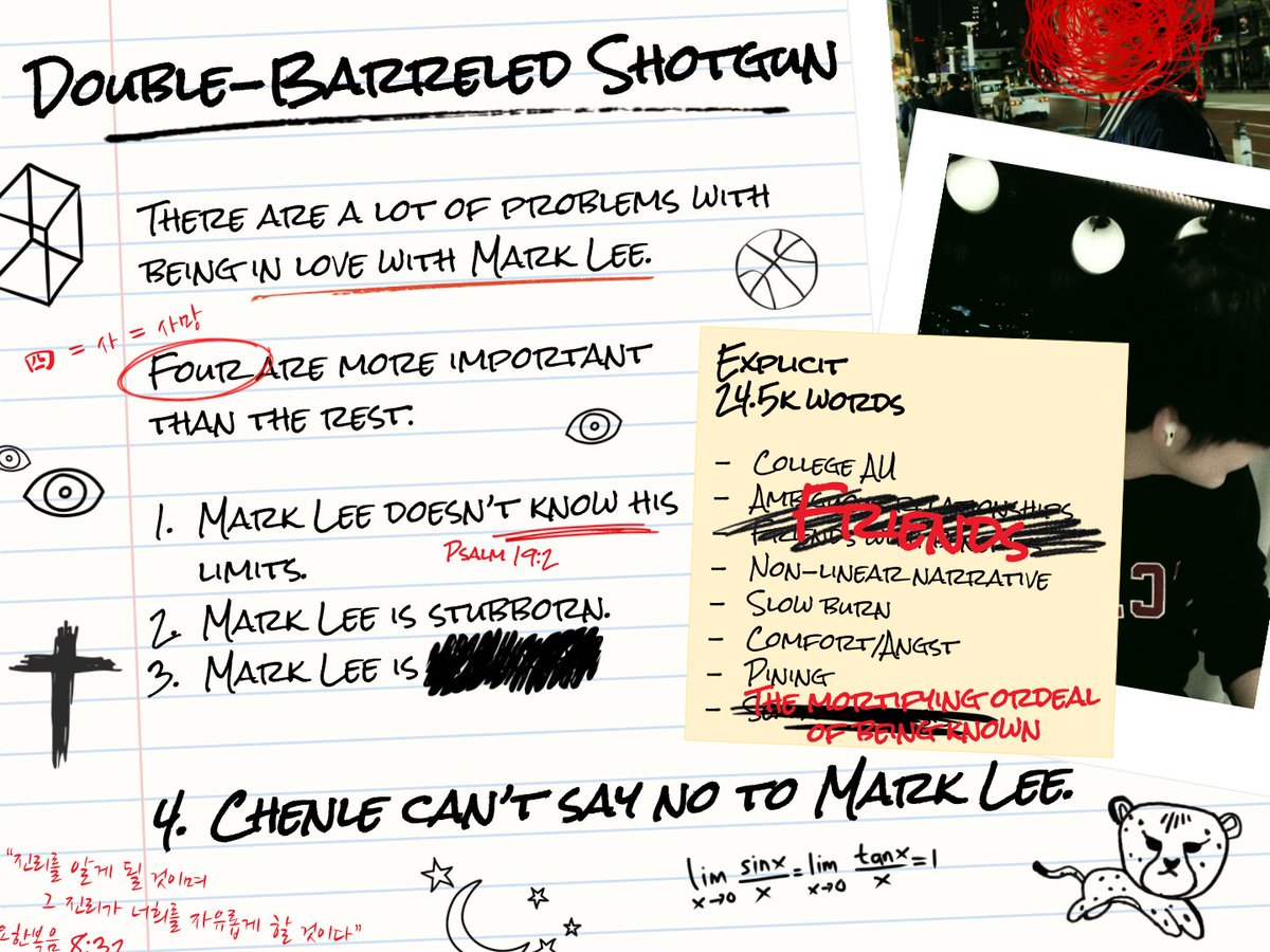 Double-Barreled Shotgun

📔 one-shot, 24.5k words
📔 chenmark (chenle/mark)
📔 college au, ambiguous relationships, fwbs, non-linear, slow burn, comfort/angst, pining, sexuality crisis, etc.
📔 e for explicit sexual content
📔 written for <a href="/chenmarkficfest/">chenmark fest | reveals! 🍉🍊</a> 

📔 link in replies