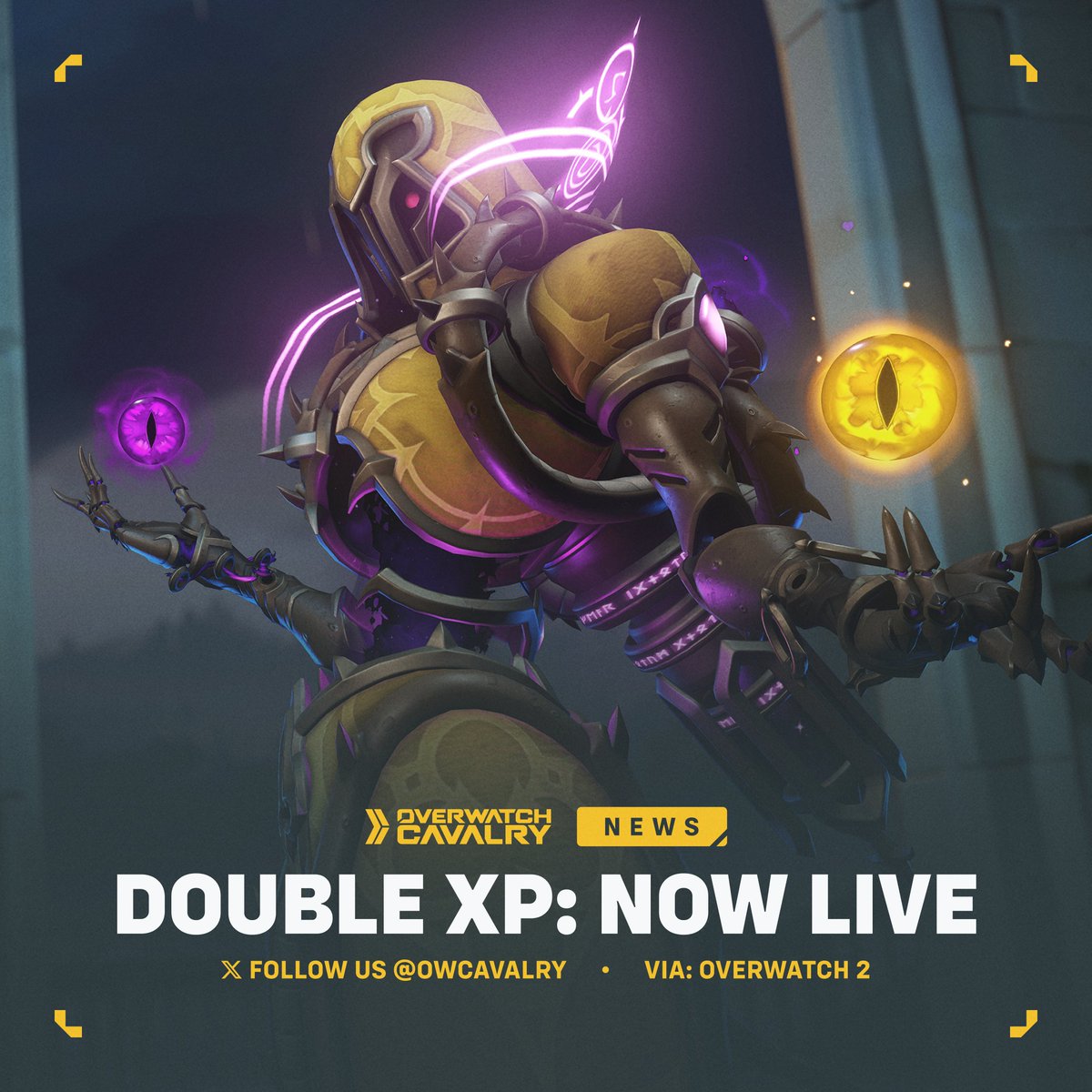 Double XP is NOW LIVE in #Overwatch2 ✨ Season 9 is coming to a close, so jump in this weekend and complete your Eldritch Horror themed Battle Pass!