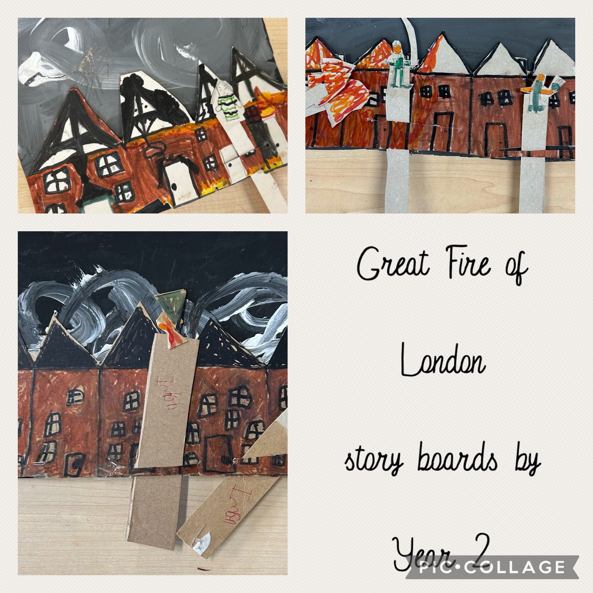 Year 2 @stwilliambolton put the finishing touches to their Great Fire if London story boards feeling very proud of their creations #designtechnology #historytheme #newslills #storytelling #popupbooks