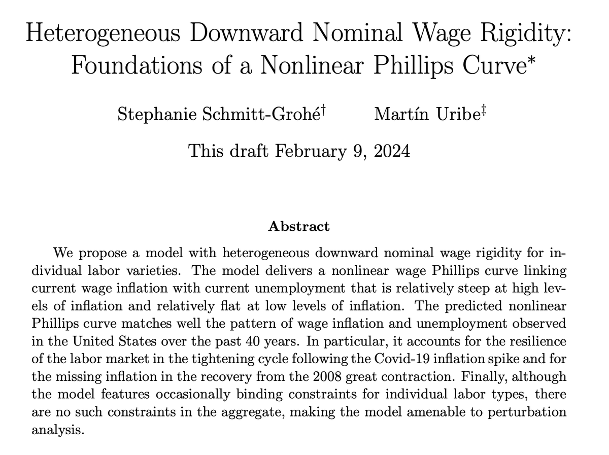 People point to a non-linear Phillips Curve ie, very tight labor markets led to high inflation. Even small tightening brought inflation down quickly, though the 'last mile' is hard Schmitt-Grohe and Uribe have a model which produces those dynamics economics.sas.upenn.edu/system/files/2…