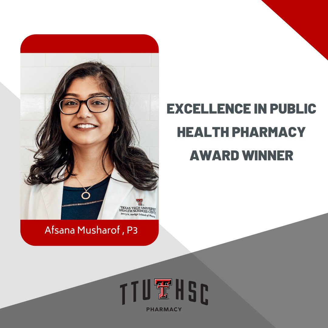 Afsana Musharof, P3 at the Dallas campus, recently received the Excellence in Public Health Pharmacy Award from the U.S. Public Health Service. The award recognizes pharmacy students that make significant contributions to public health. Congratulations, Afsana!