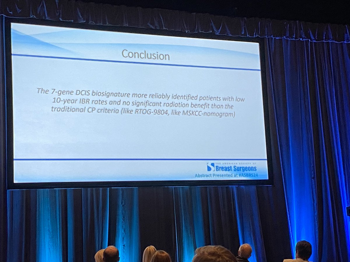 Great talk about de-escalation of DCIS treatment using the 7 gene DCIS biosignature to follow up on her “Great Debate”. @margenthalerj @ASBrS #ASBrS24