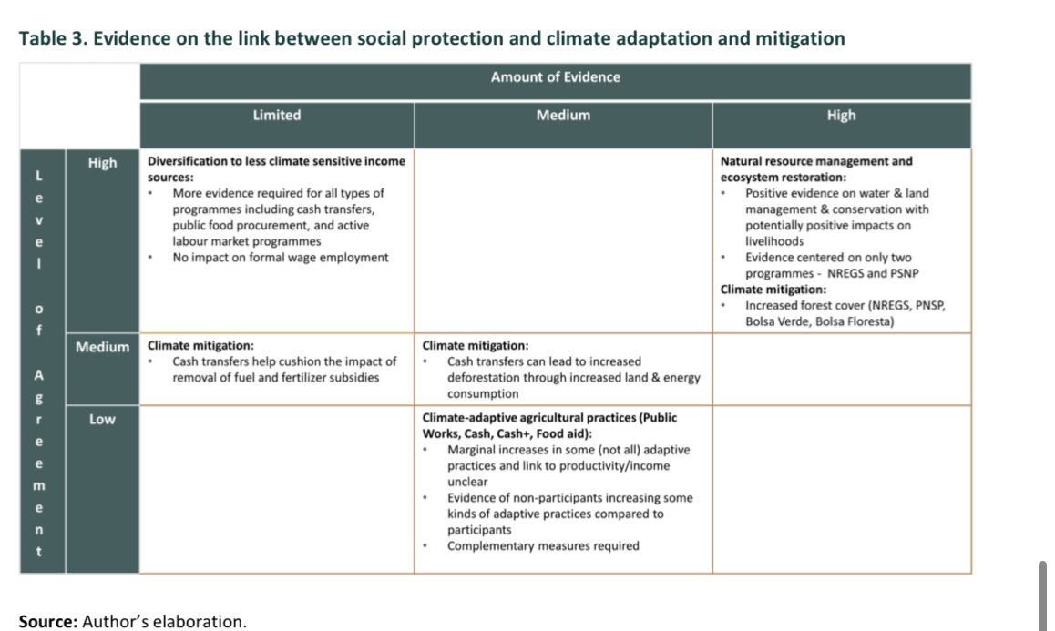 Excited to share our latest publication where we review evidence on how #socialprotection facilitates climate #adaptation and #mitigation focusing on #economicinclusion 
👉. doi.org/10.4060/cd0287…