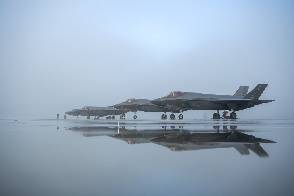 Checking out our reflection for the weekend! 😎 Airmen assigned to the 388th FW perform pre-flight checks on F-35A Lightning IIs during an agile combat employment exercise at Mountain Home Air Force Base, Idaho, March 28, 2024. 📸: Airman Keagan Lee #f35a #fighterjetfriday