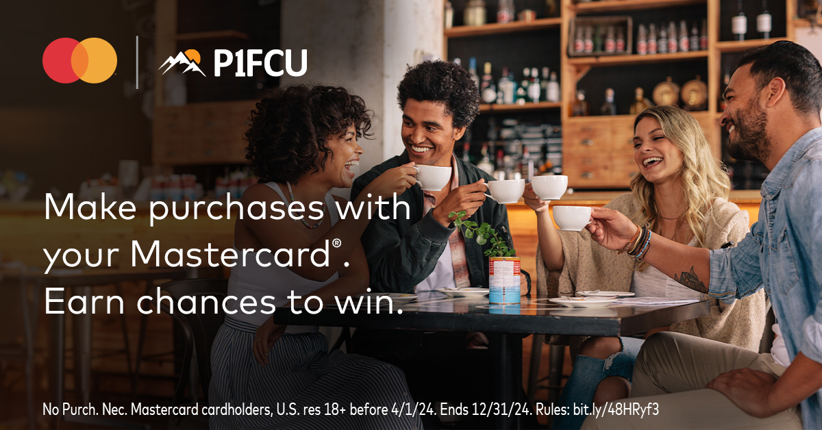 Use your P1FCU Mastercard when you check out in-store now until 12/31/24 and receive an entry for a chance to be surprised and win a $50 Mastercard Prepaid card or a trip of your choice to New York, Chicago, Miami, or Los Angeles. Rules: bit.ly/48HRyf3
