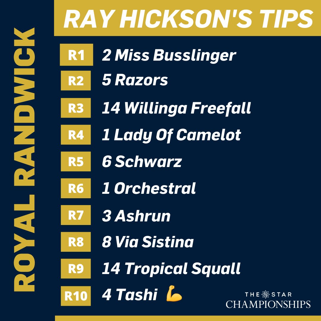 Tips from @ray_hickson for Day 2 of The Star Championships at Royal Randwick 👇
