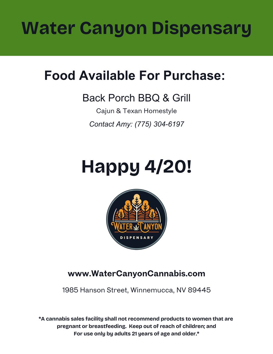 Come celebrate 4/20 with us! 

Live Music, Food Trucks, Special Deals & New Products.

Located at 1985 Hanson Street, Winnemucca, NV 89445

Special Hours on 4/20/2024 From 7:00 AM - 10:00 PM

#winnemucca #winnemuccanv #4/20