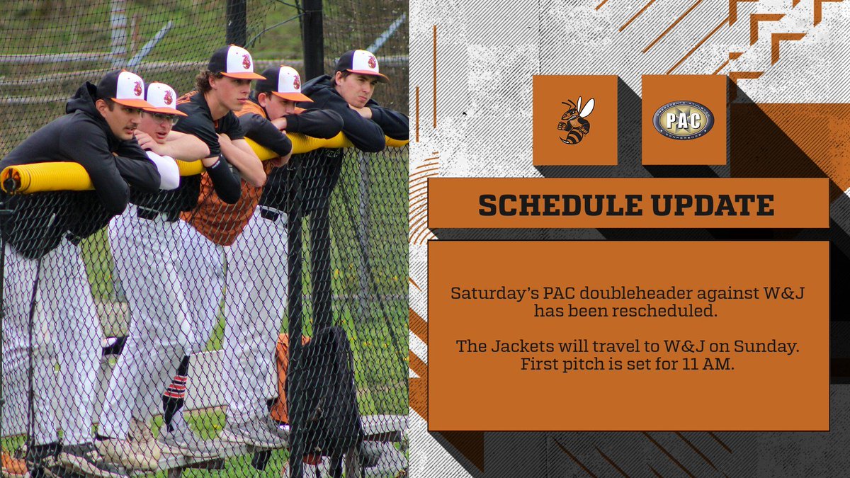 ⚾Tomorrow's highly anticipated @WUSandlot doubleheader against W&J has been moved to Sunday at W&J. First pitch is set for 11 AM at Ross Memorial Park. #JacketUp🐝