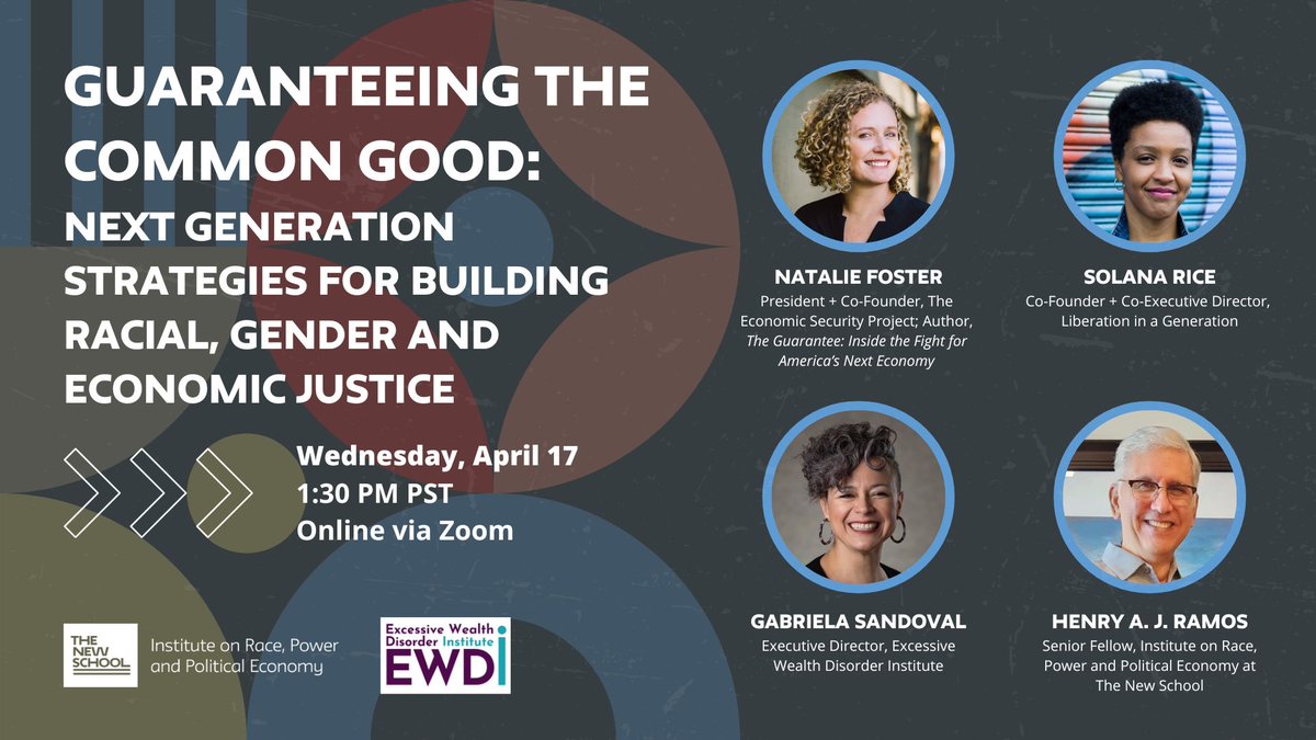 It's time for a new economic vision. Join us and @EWDinstitute on April 17 for a virtual roundtable with @nataliefoster of @EconomicSecProj and @SolanaRice of @liberation_gen to discuss next-gen strategies for racial, gender, and economic justice. RSVP: bit.ly/43ttz2f