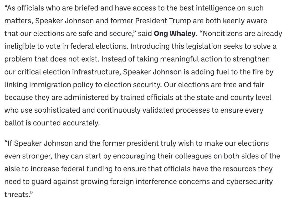Fmr. President Trump and Speaker Johnson (R-LA) held a press conference today questioning #election security.

Read the statement from fmr. Rep. Boustany (R-LA) of our National Council on Election Integrity and Director of Election Protection <a href="/CarahOng/">Carah Ong Whaley</a>: issueone.org/press/its-bene…
