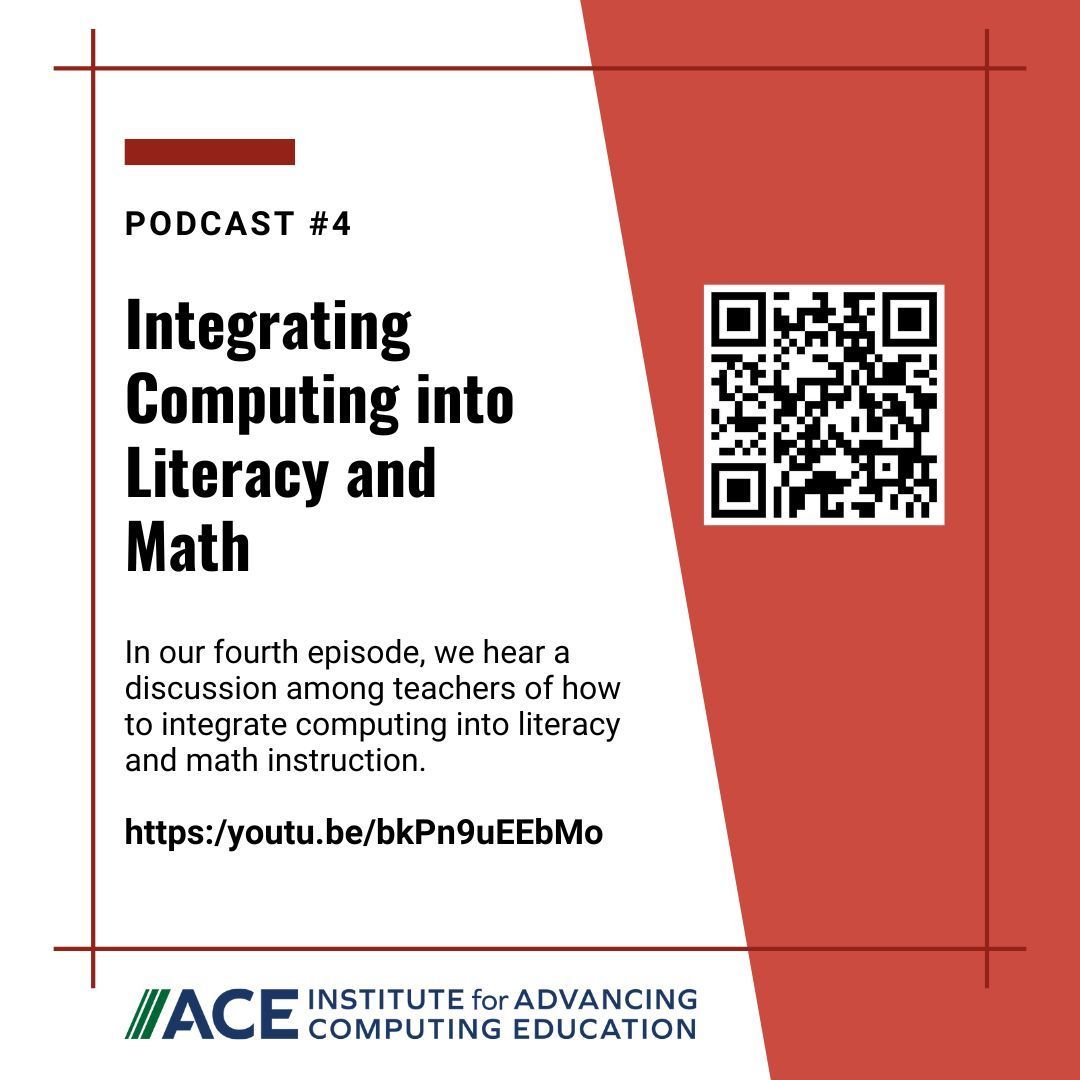 Our fourth episode in the #CSTeacherTalks podcast series is 'Integrating Computing into Literacy and Math'. Click below to listen! buff.ly/3xrdAWF #computinged #podcast