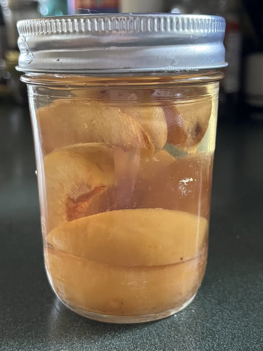 Last jar of my home canned peaches from last summer 🍑 Peaches direct from Farmer
Getting pretty good at estimating our yearly consumption 
✨Look 4ward 2canning more this summer 🫙

#SelfSustainability 
#SelfSovereignty 
#GrowFood
#PreserveFood 

💚