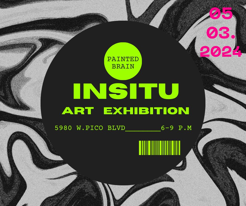Attention art lovers! 🎨 Don't miss out on the 'Insitu' art exhibit on 5/03/2024, happening from 6pm to 9pm at 5980 W Pico Blvd, Los Angeles, CA 90035. Join us for an evening filled with creativity and expression. Visit paintedbrain.org for more info. #Insitu #ArtShow