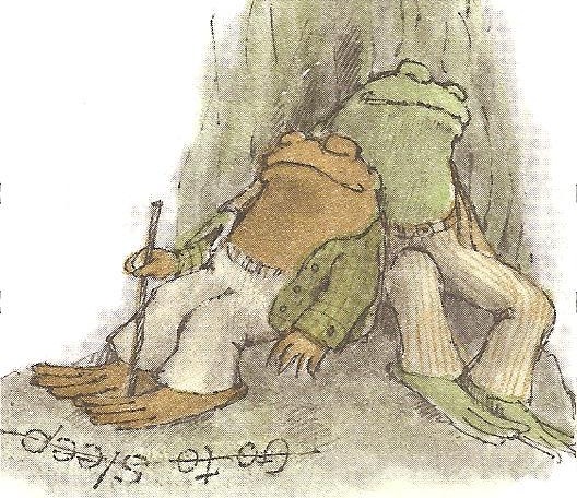 'Go to sleep!' shouted Toad. 'That was the last thing on my list!' Toad wrote on the ground with a stick: Go to sleep Then Frog and Toad went right to sleep.