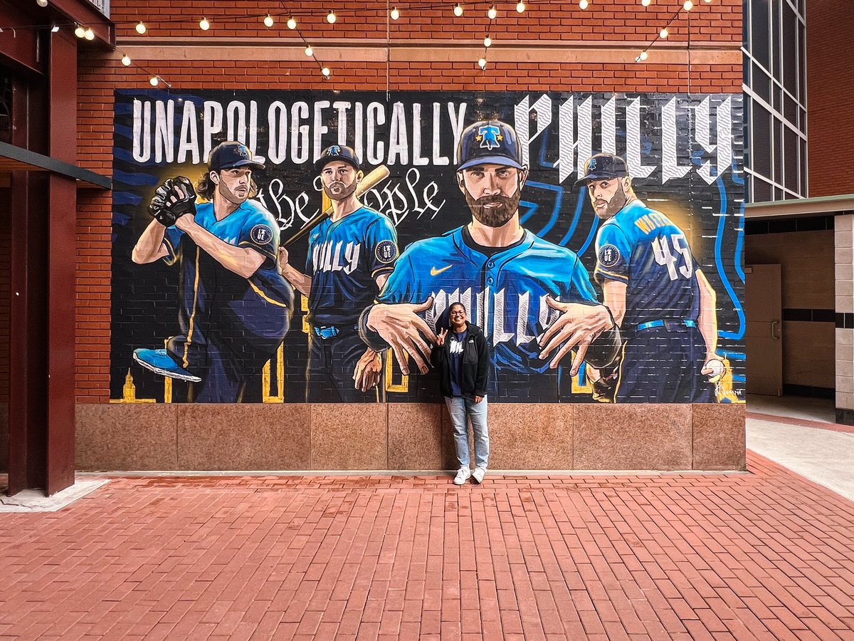 The hardest kept secret of my life. 🤠 Eternally grateful to the @Phillies for letting me design this mural for the City Connects. You can come snap a picture at third base gate next to Pass and Stow 💙 #RingTheBell