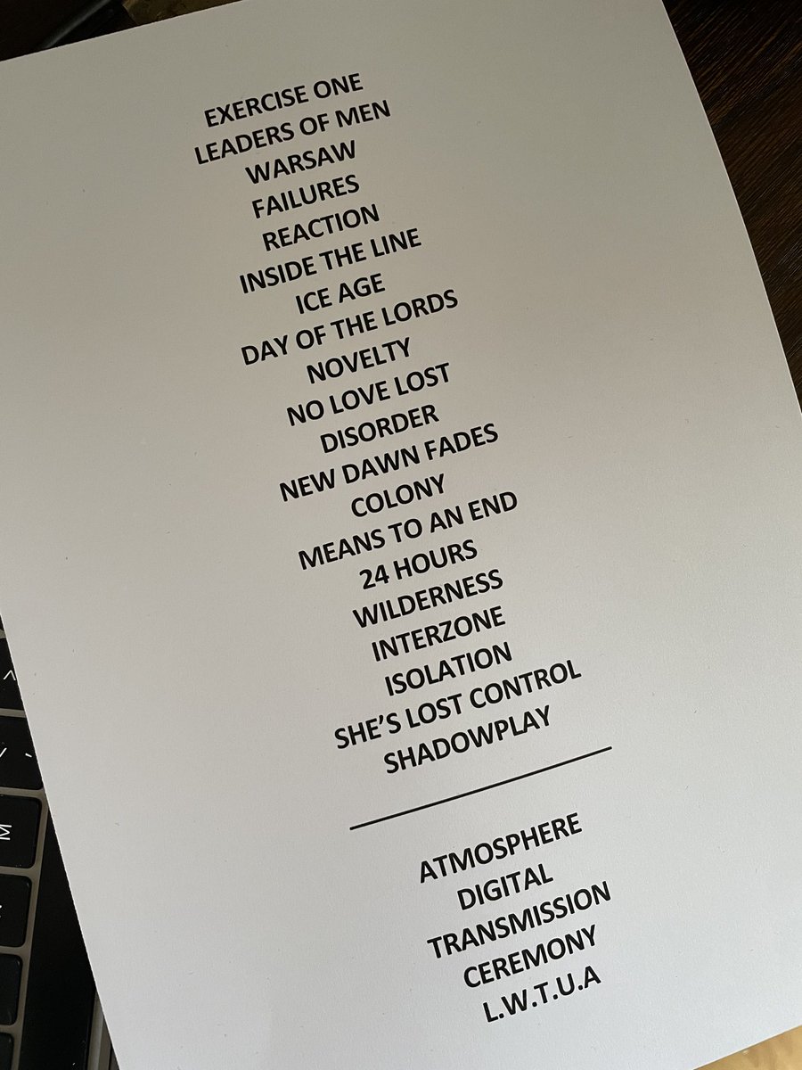Tonight’s setlist from the @Star_GarterManc! Thanks everyone who entered the ballot for tickets, over £20k raised for @GiveUsAShout - it costs £10 every time someone uses their mental health text support service so that’s potentially lots of lives saved. ♥️ Tomorrow: Newcastle.