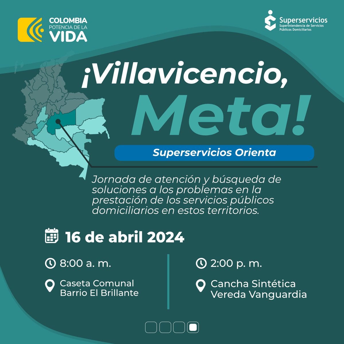 ¡#SuperserviciosOrienta en el #Meta! Agéndate con nosotros y participa en estas jornadas de diálogo con la ciudadanía. 🗓️Lunes 15 abril y martes 16 de abril ⬇️ superservicios.gov.co