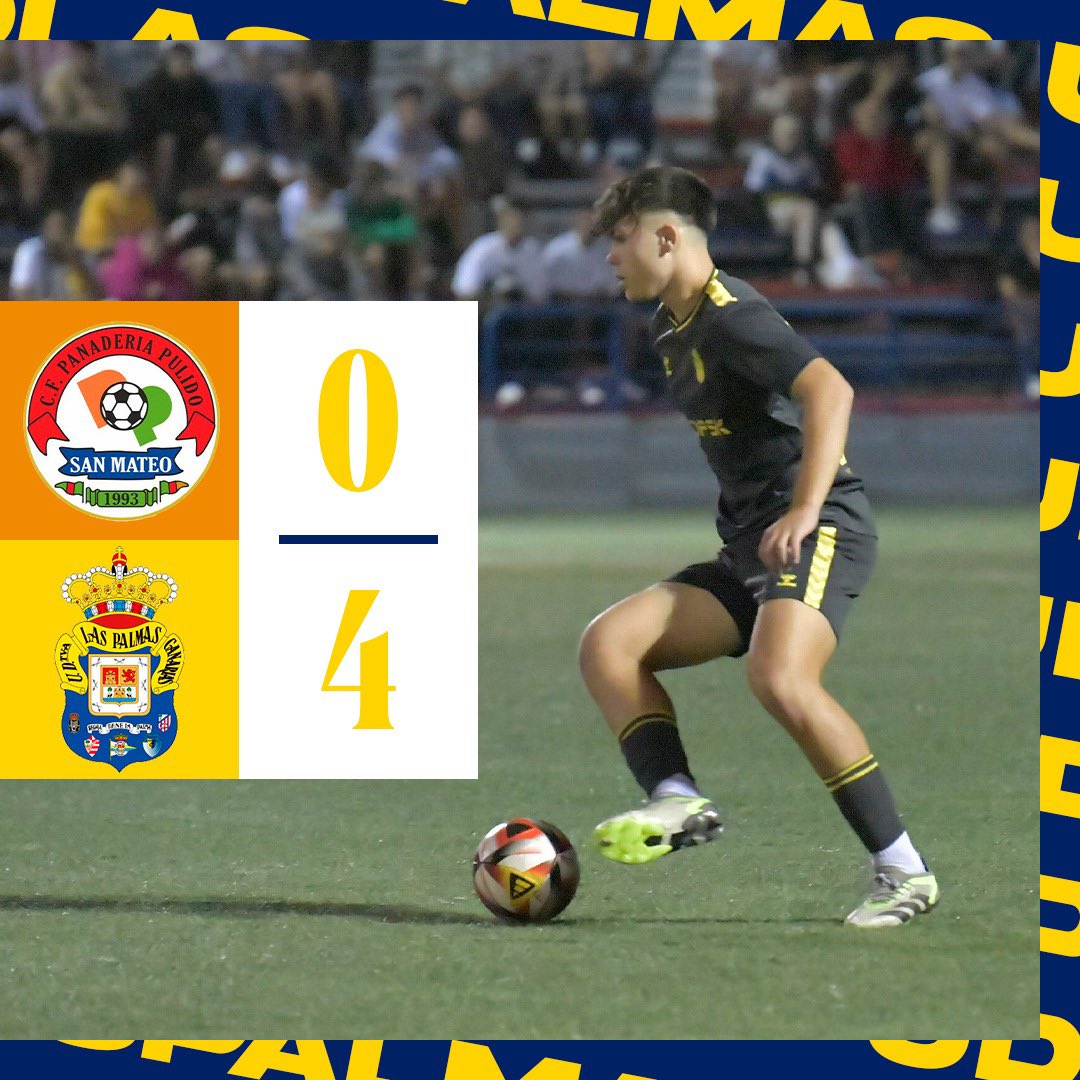 🤩 ¡Volvemos al liderato, equipo! 🫡 ¡Nos quedan 6️⃣ finales! 

🆚 CF PP San Mateo 
✅ 0-4
⚽️ PP, Saliou, Fernando y Elías 

#VamosUD 💛💙 #LasPalmasAtlético