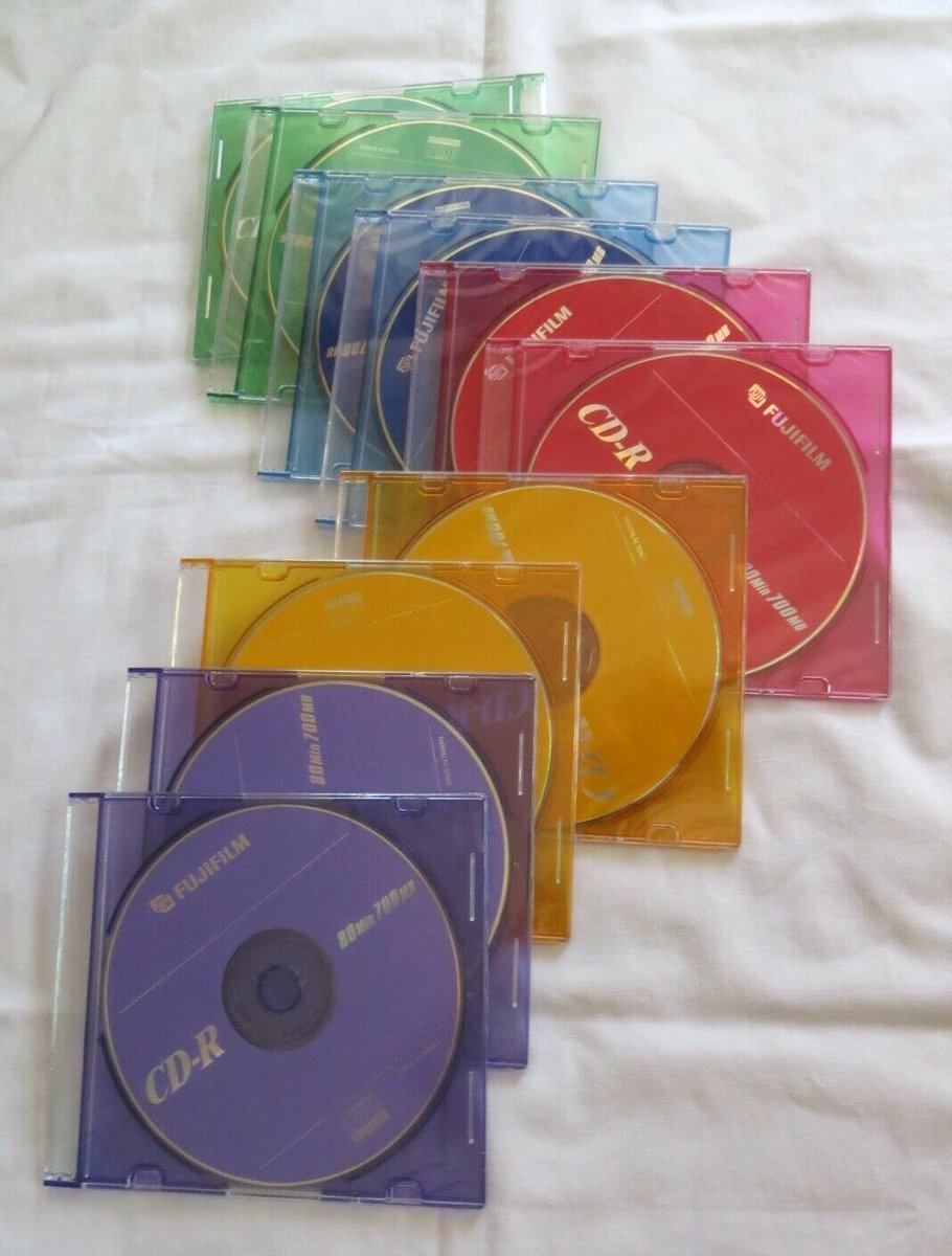 multicolored blank CDs with matching cases