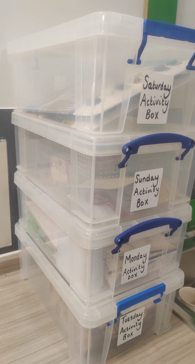 Can we give the biggest shout out to our recovery worker Stacey! 

First week in the role and she has beyond smashed it! 

Here is the activity boxes for the days she is not in, prepared, organised and stocked to ensure Activity is met across the week! 

Super star! ⭐️