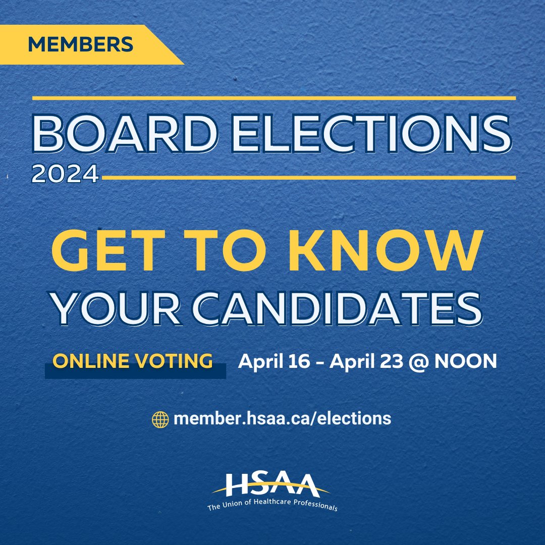 📣 Attention all HSAA Members working in the Calgary, Edmonton & South Districts. 🗳️Voting starts next week! Check your email for the details on when you can vote for your new HSAA Board member.