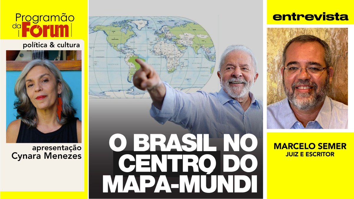 No #ProgramãodaFórum: Vira-latas surtam com o Brasil no centro do mapa-múndi do IBGE | Entrevista com @marcelo_semer. Às 19h, com @cynaramenezes! 💬 Assista e comente! 🔗youtube.com/live/P2rSWMN-m…