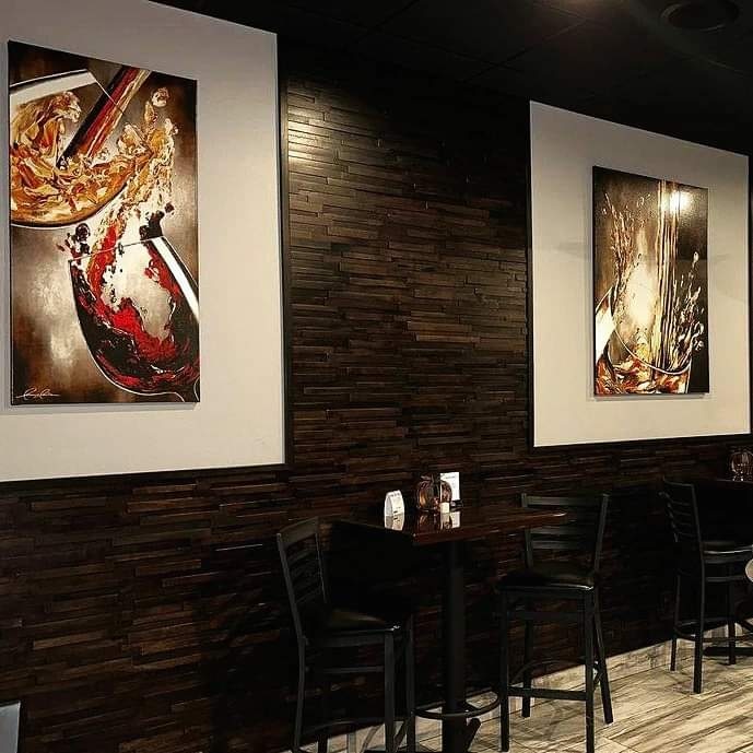 My #wineart Chilled & Fulfilled and Double Bliss at Cellar 8 #wine bar (find this #art in many sizes leannelainefineart.com) #wineartist #winetasting