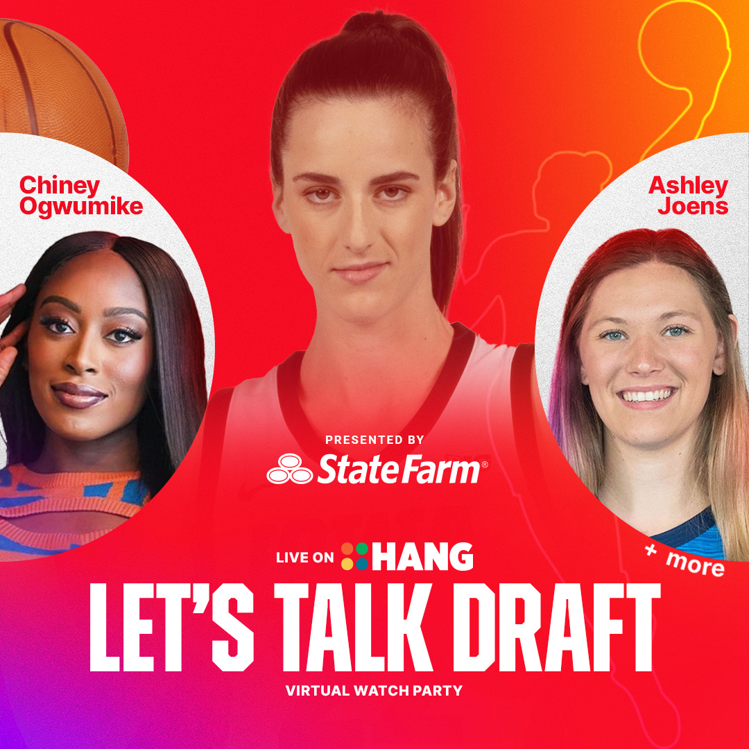 Let’s talk draft. Join @LetsHangLive and the rest of the sports universe on 4/15 at 7pm for women’s sports history and future with @ashley_joens24 @chiney @nnekaogwumike - It’s free thanks to @StateFarm bit.ly/3vRhTKo