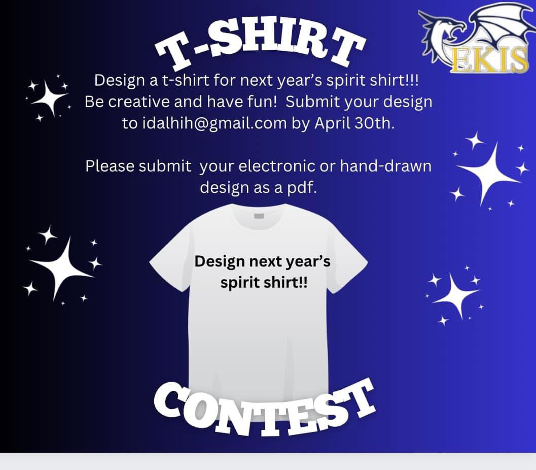 👀 Calling all 🐉 !!! Are you the creative type? Do you want people to see your work??? If you are, then submit the new design for next year’s spirit shirt!! We will be accepting submissions until April 30th. Submit your PDF file to idalhih@gmail.com @EastwoodKnolls