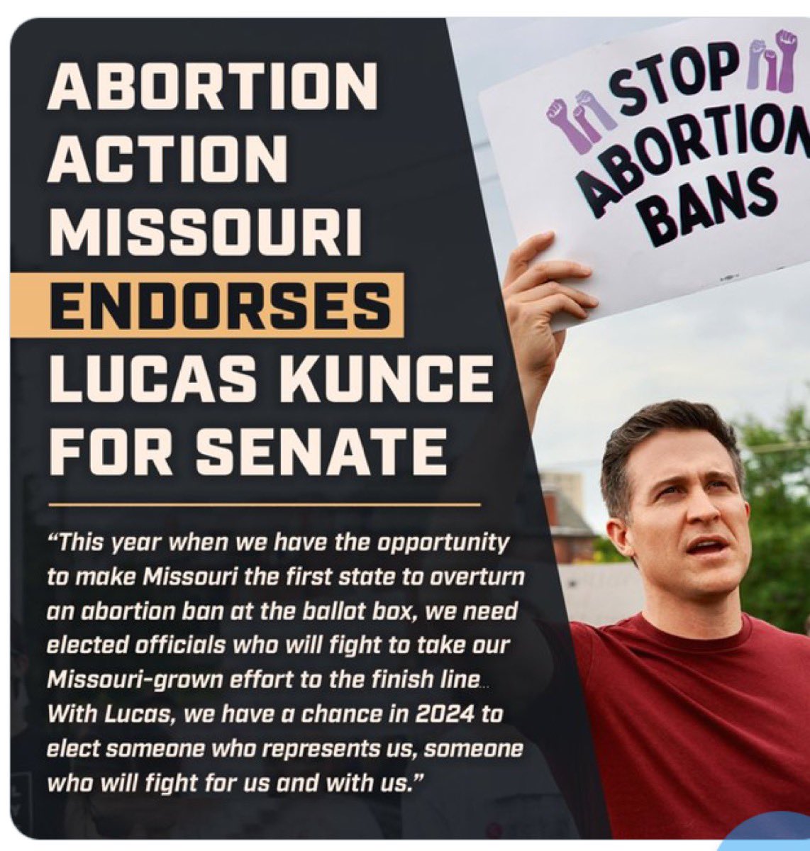 #wtpBLUE #wtpGOTV24 #DemVoice1 #ONEV1 Lucas Kunce (D) Missouri; “Grateful for the support of @AbortionAction Missouri In their crusade to control us, the Hawley family and their allies have corrupted every level and branch of our government. This year Missourians…