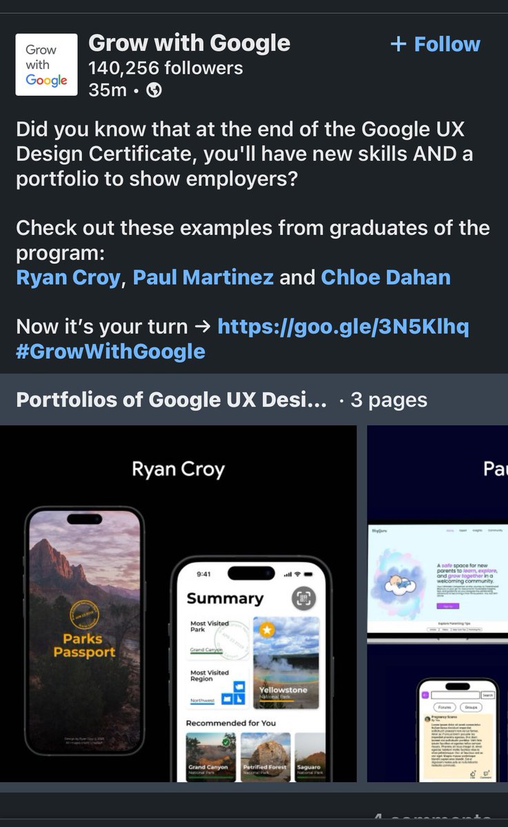 Being mention on #growwithgoogle LinkedIn felt so amazing. I am glad to have obtained my certification and acquire new skills in the digital field :)
#uxdesign #uidesign #design #InternshipOpportunity #googlecoursera #coursera
