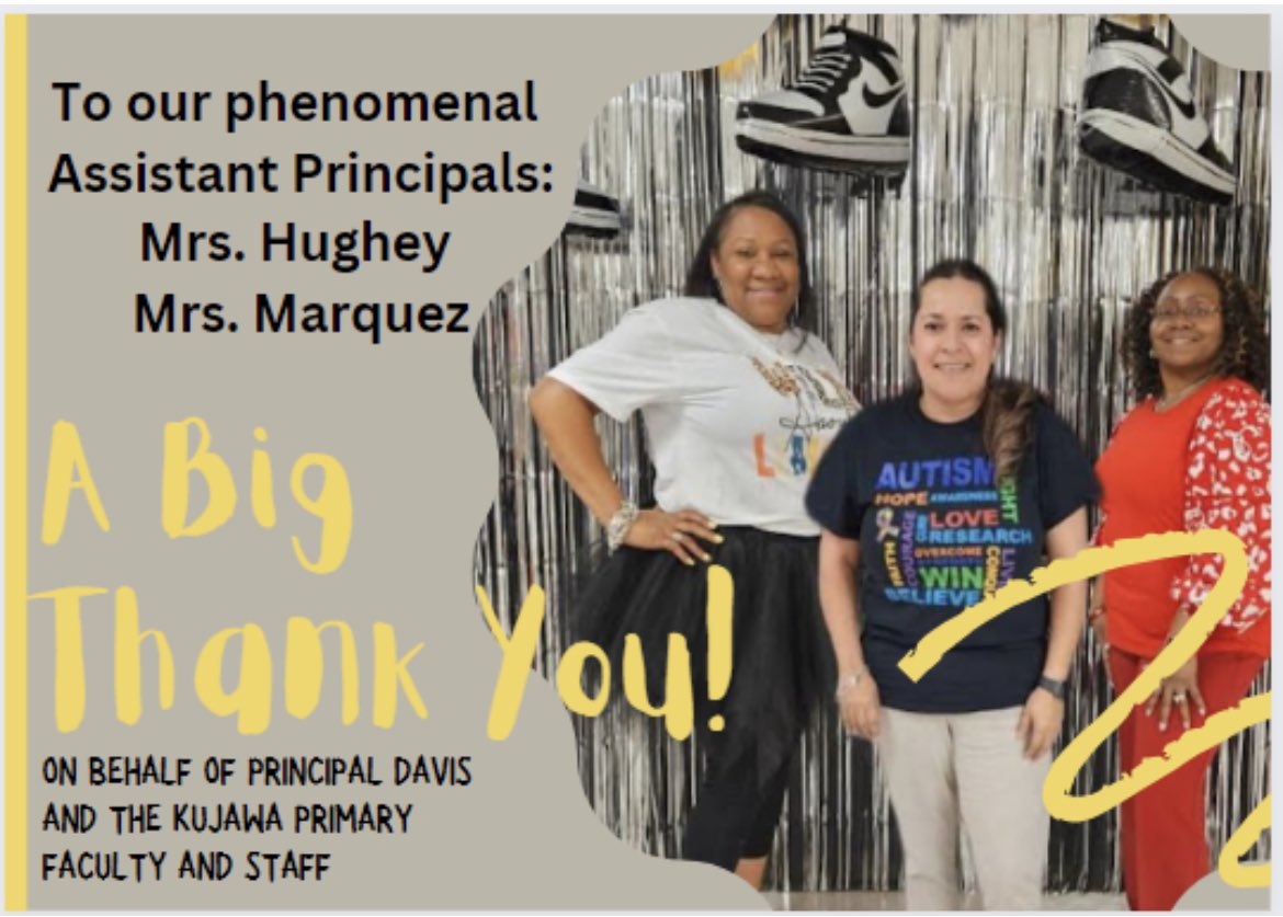 Cornelia Greer (@corneliagreer9) on Twitter photo Happy Assistant Principal’s Week to our two amazing APs at Kujawa Primary!!! Thanks for ALL you do!!! <a href="/niecyyd3/">Andrea Davis</a> <a href="/Hughey1Kathy/">Kathy Hughey</a> <a href="/larealyvasquez1/">Lucy Realyvasquez</a> <a href="/MsDerbigney/">Eboni Derbigney</a> <a href="/MrsT_Counselor/">Romonna Tillman</a> <a href="/amarquezaldine/">Alejandro Marquez</a> <a href="/KujawaPrimary/">Kujawa EC/PK/K</a> Happy Assistant Principal’s Week to our two amazing APs at Kujawa Primary!!! Thanks for ALL you do!!! <a href="/niecyyd3/">Andrea Davis</a> <a href="/Hughey1Kathy/">Kathy Hughey</a> <a href="/larealyvasquez1/">Lucy Realyvasquez</a> <a href="/MsDerbigney/">Eboni Derbigney</a> <a href="/MrsT_Counselor/">Romonna Tillman</a> <a href="/amarquezaldine/">Alejandro Marquez</a> <a href="/KujawaPrimary/">Kujawa EC/PK/K</a>