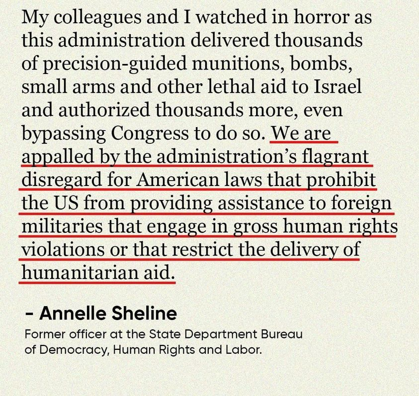 From one of the State Department officials who has resigned in protest of Biden's support for Israel's war on the people of Gaza.