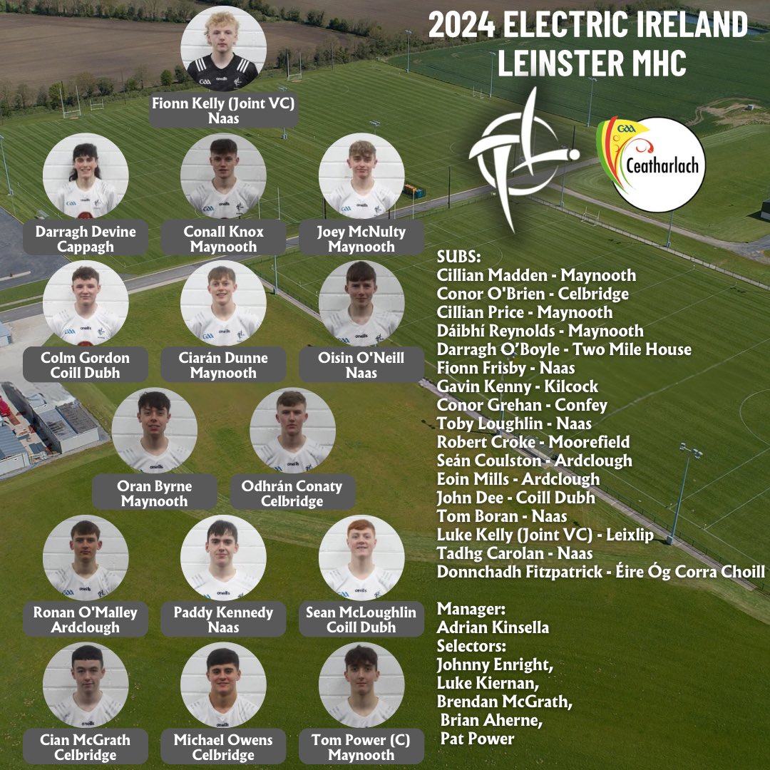 Team Announcement 📣 📣 Adrian Kinsella and his management have named the Kildare Minor Hurling team to play Carlow, in the  Electric Ireland Leinster MHC, tomorrow at 2pm, in Netwatch Training Centre, Fenagh R21 YY09. Advance ticket sales only: leinstergaa.ie/tickets