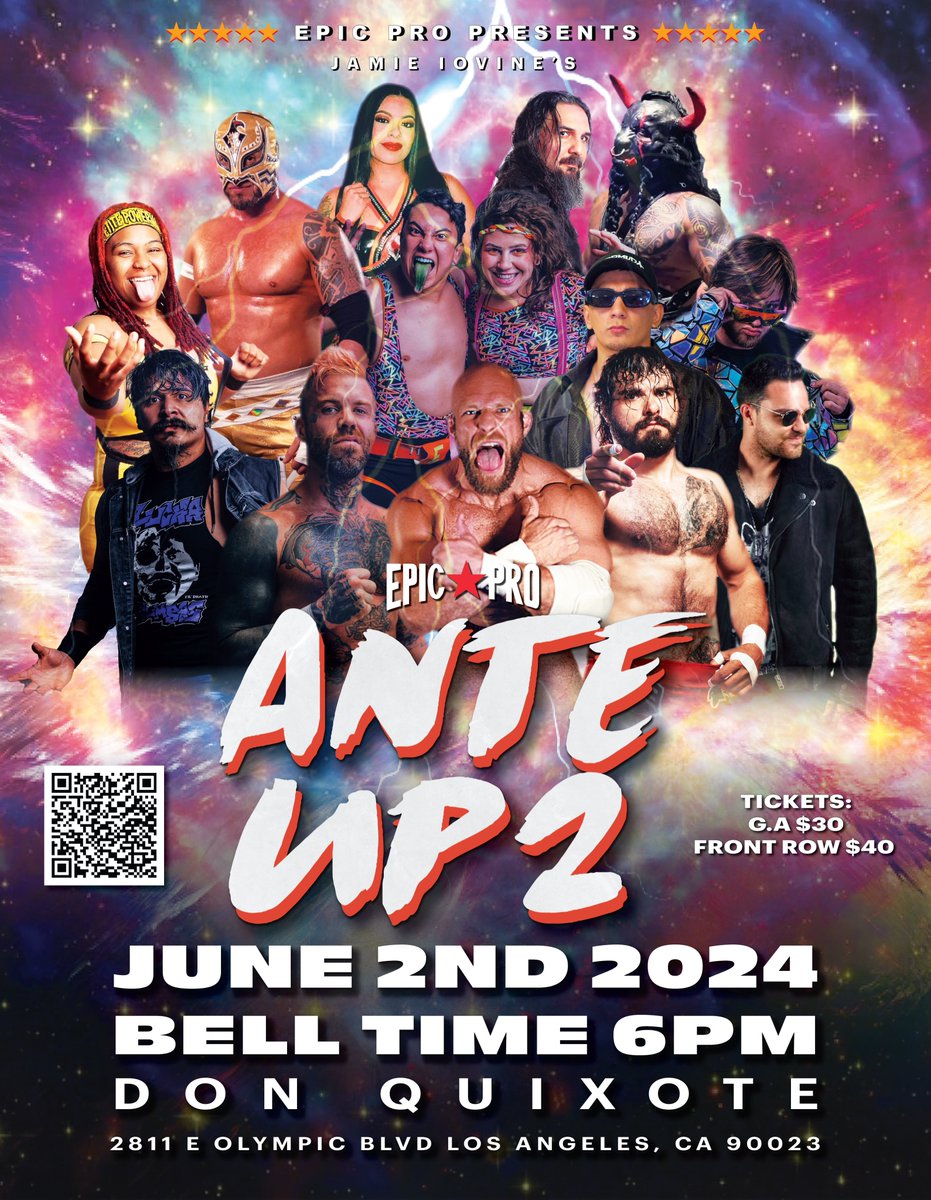 June 2nd @DonQuixoteLA Los Angeles @Jamie_iovine's Ante Up 2 Featuring Black Taurus Rey Horus Kevin Blackwood Royce Isaacs Ray Rosas Jordan Cruz Adrian Quest DoomFly Zara Zakher Zyra Damian Drake Plus more! Get your tickets now! tinyurl.com/epjianteup2