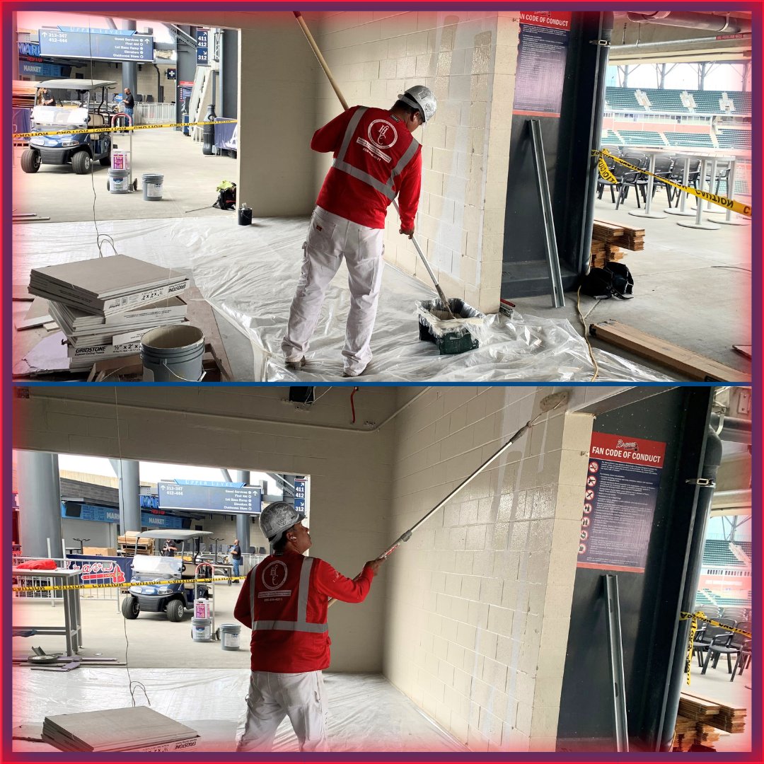 HCC crews are sprucing up the facility for the Atlanta Braves 2024 home opener against the Arizona Diamondbacks! This is the team’s eighth season at Truist Park, & we're proud to partner with the Braves to keep their iconic stadium looking its best! #RelyOnRED #CommercialPainting