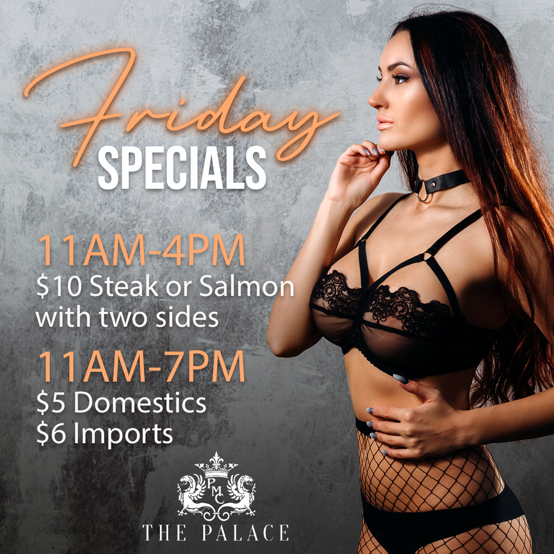 Let's get this weekend started! 🍾
Indulge in our Friday specials and enjoy the BEST entertainment in a fun, lively atmosphere!

ecs.page.link/JL9k3
#ThePalaceMensClub #BestMensClub #FridayFun #Weekend #ClubLife #ExoticDancers #GentlemensClub