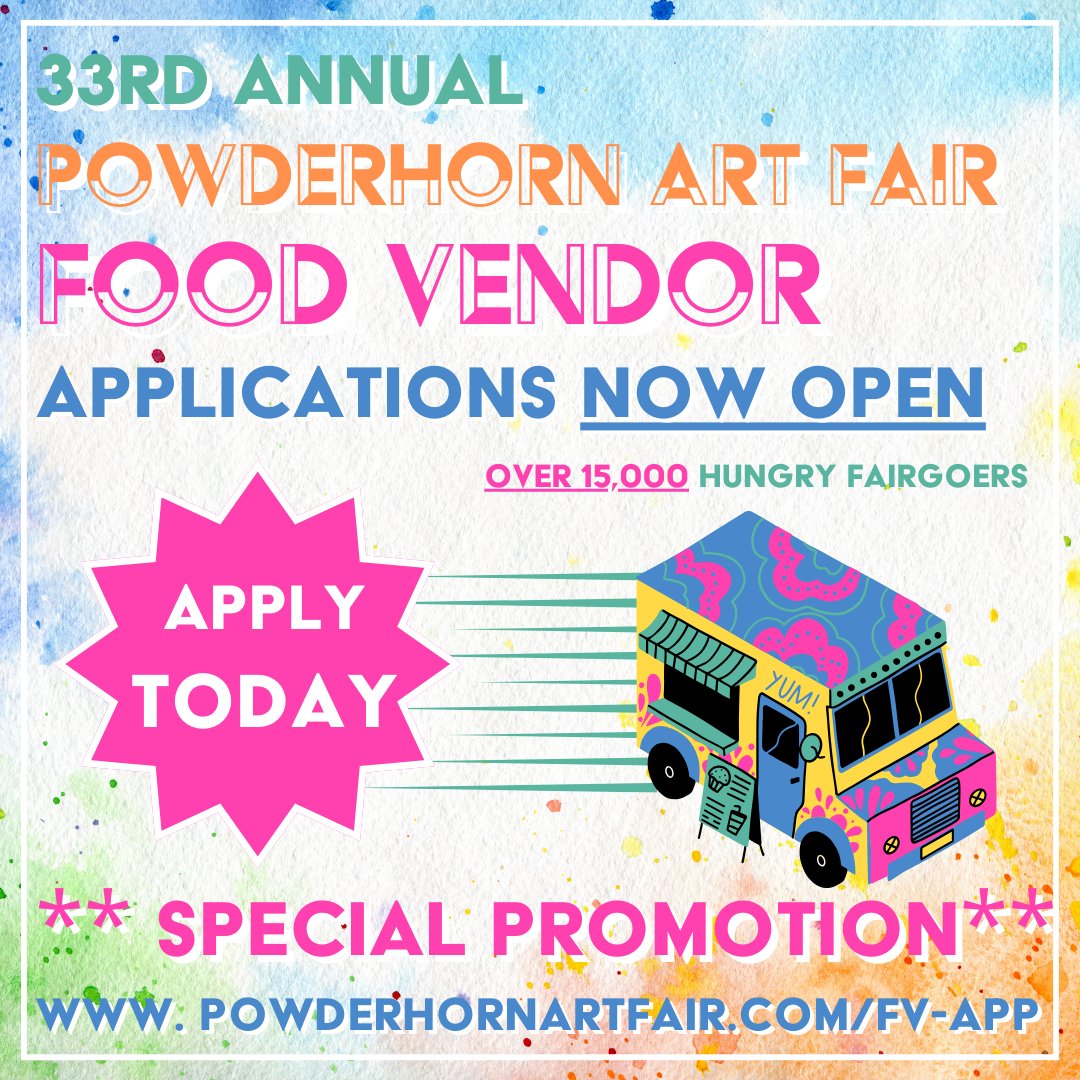 🔥FINAL CALL for food vendors!🔥Applications for the summer’s most memorable events close TONIGHT! Serve up your delights to 15,000 hungry fairgoers in our lively community. Don't miss the chance, apply NOW for 25% off ➡️powderhornartfair.com/fv-app

#PAF2024 #LimitedOffer #LastCall