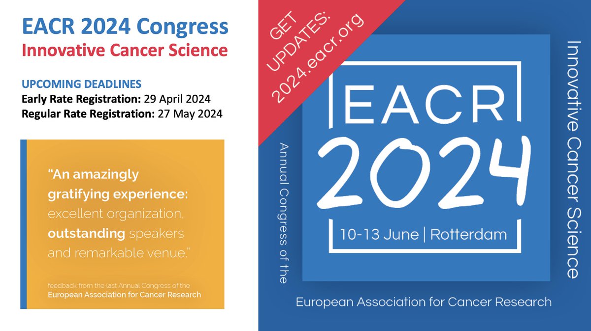 Registration is open for #EACR2024 at #Rotterdam 
Great line-up of speakers! 
Much to learn for the next-generation 😉.

Find out more here: 2024.eacr.org 
<a href="/EACRnews/">EACR</a>
