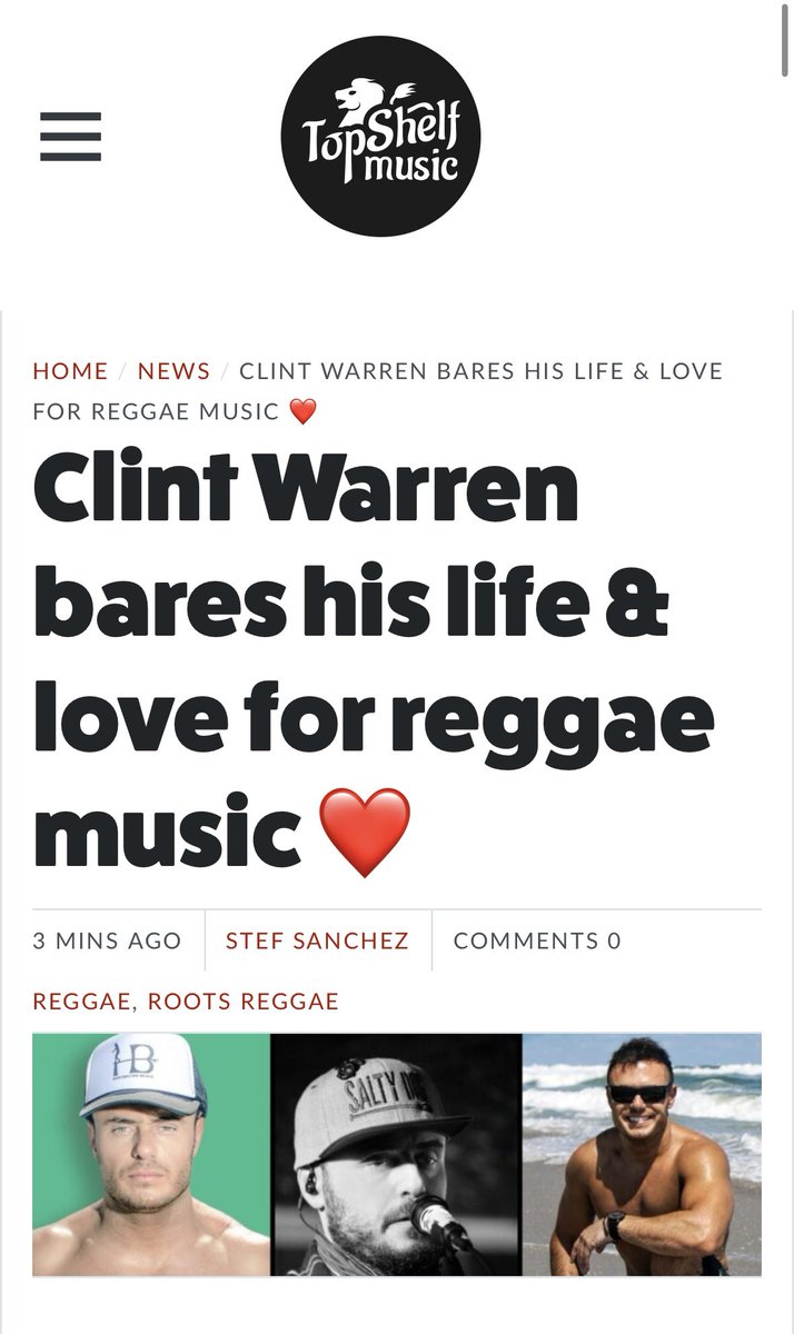 I’m honored to be featured among the Kings of Reggae with a cover feature in Top Shelf Music Mag

topshelfmusicmag.com - search for “Clint Warren” to read the full article 

I’m also stoked to announce the Premier of the music video for “Flowing” available now (April 5th) on