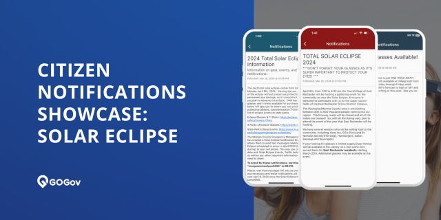 The #SolarEclipse is on Monday, 4/8. How is your municipality celebrating and communicating event information, traffic updates, and safety tips to its residents? See real-world notifications from cities across the country. Read more: bit.ly/4aJpTvS #GovTech #LocalGov